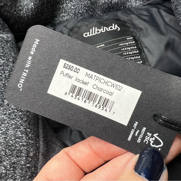 Allbirds Trino Merino Wool Puffer Jacket in Charcoal Grey - Picture 8 of 11